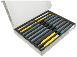 Caja de almacenamiento Feldherr FSLB040 para maquetas de locomotoras, vagones y vehículos ferroviarios - 9 ranuras para ancho N vertical