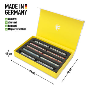 Feldherr Magnetic Box yellow for model railway locomotives, wagons and vehicles - 5 slots for Z Gauge - horizontal