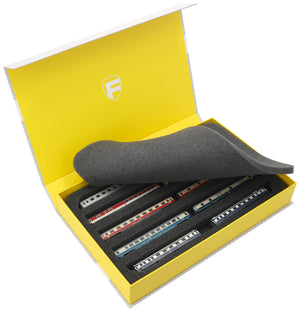 Feldherr Magnetic Box yellow for model railway locomotives, wagons and vehicles - 5 slots for Z Gauge - horizontal