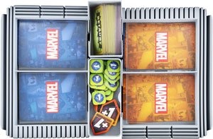 Feldherr Half-Size Estuche 50 + Organizer Insert Bandejas + Tablero para Marvel Champions: El Juego de Cartas - cartas + accesorios