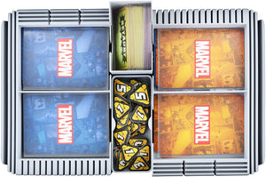 Feldherr Half-Size Estuche 50 + Organizer Insert Bandejas + Tablero para Marvel Champions: El Juego de Cartas - cartas + accesorios